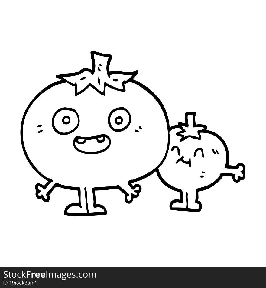 Line Drawing Cartoon Happy Tomatoes