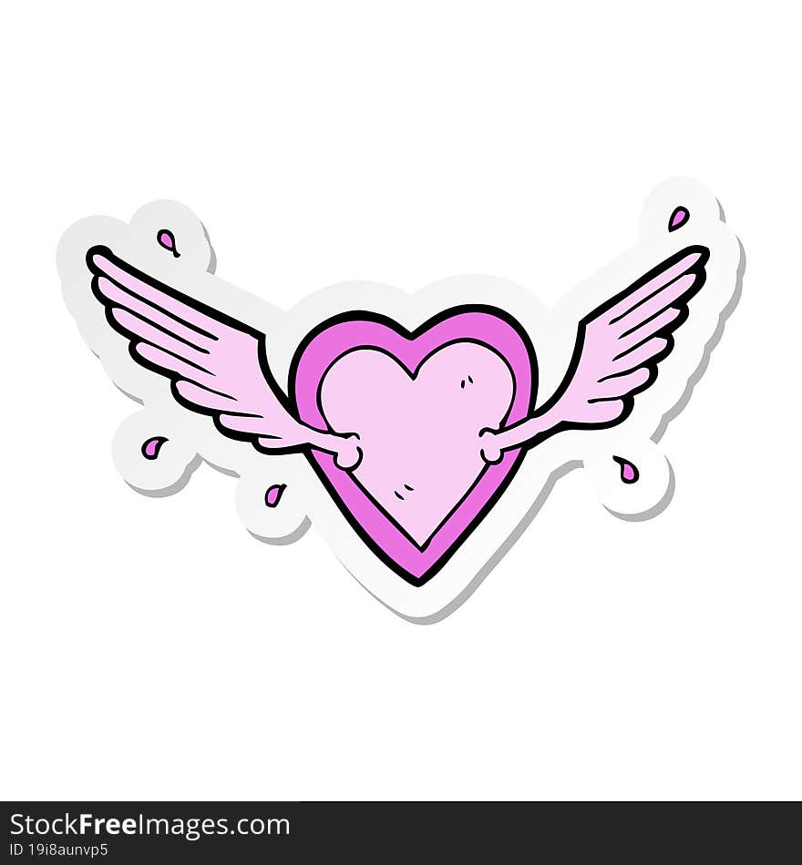 sticker of a cartoon flying heart