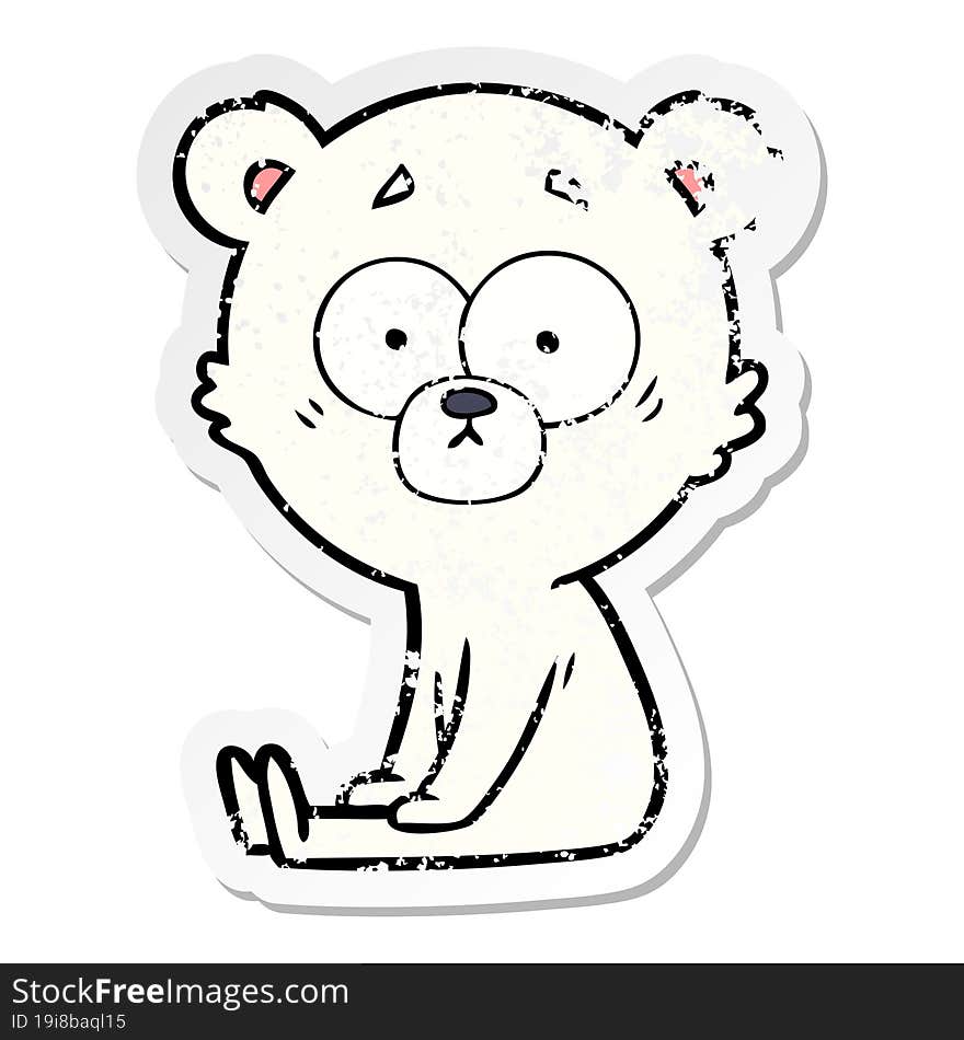 Distressed Sticker Of A Nervous Polar Bear Cartoon