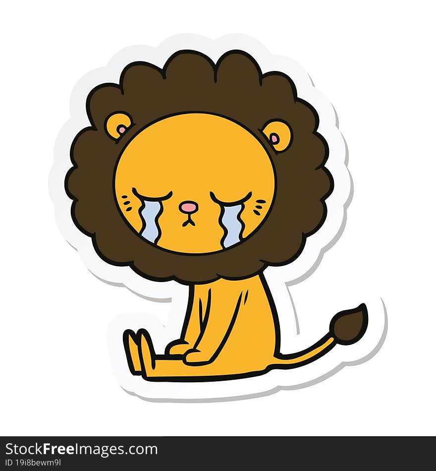 Sticker Of A Crying Cartoon Lion