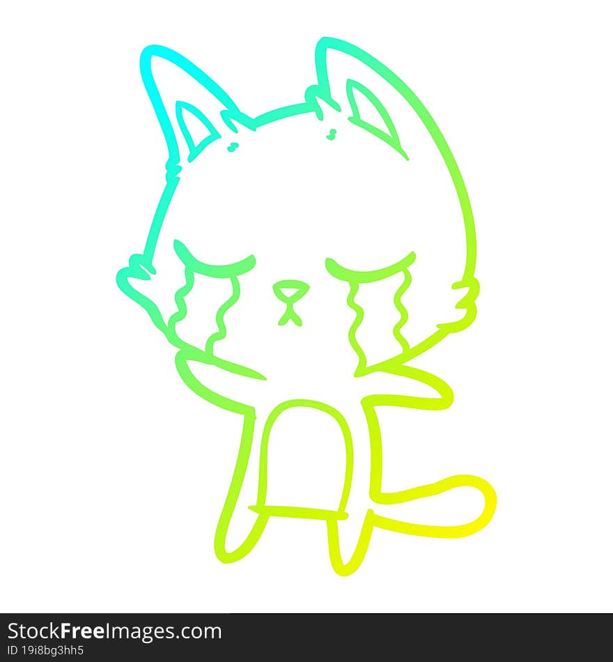 cold gradient line drawing crying cartoon cat