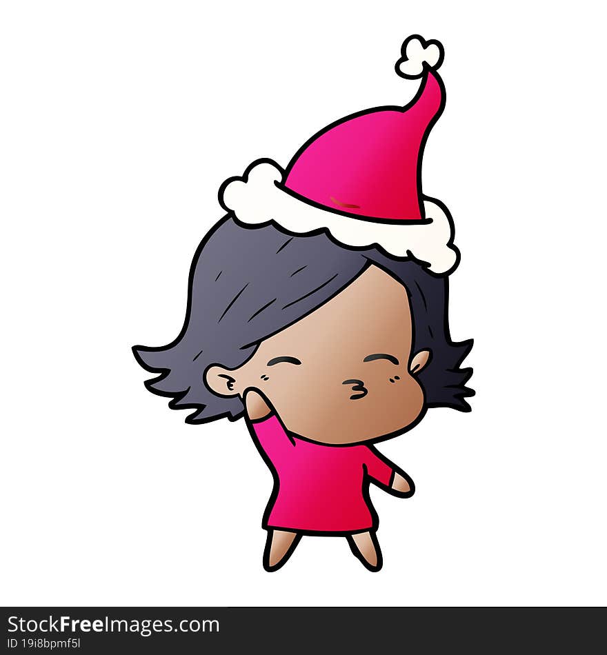 gradient cartoon of a woman wearing santa hat