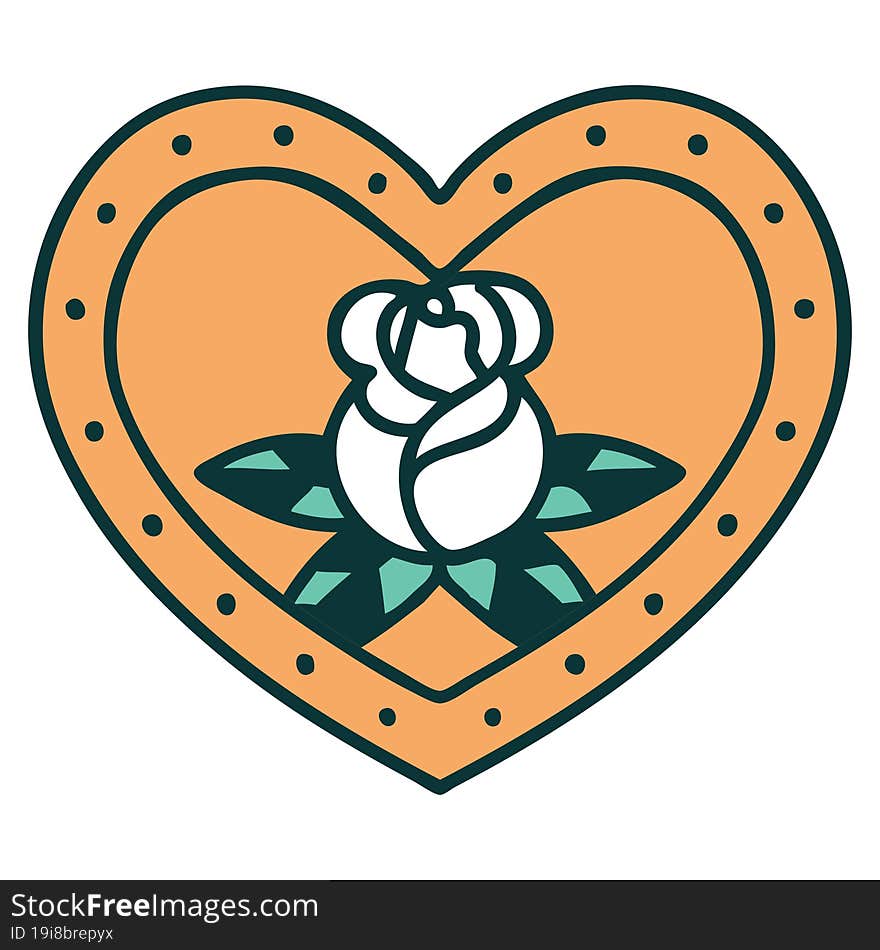 iconic tattoo style image of a heart and flowers. iconic tattoo style image of a heart and flowers