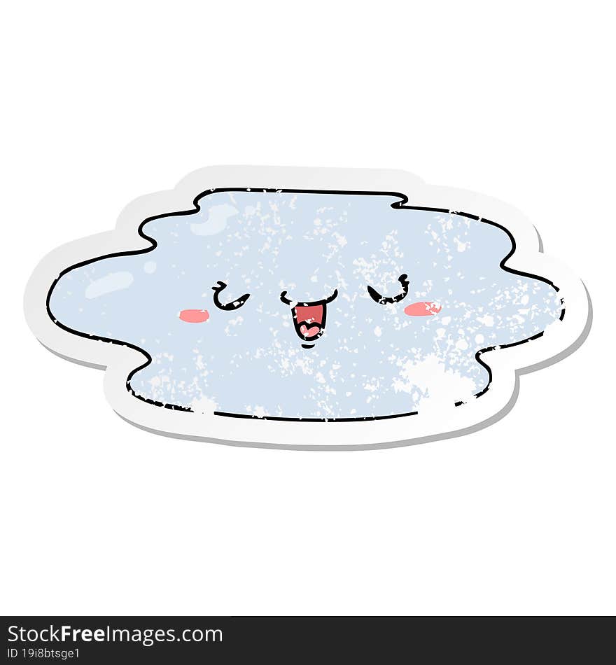 distressed sticker of a cartoon puddle with face