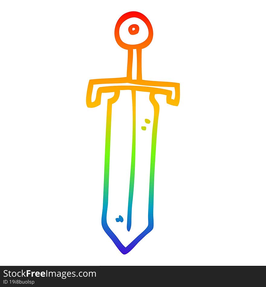 rainbow gradient line drawing cartoon old sword