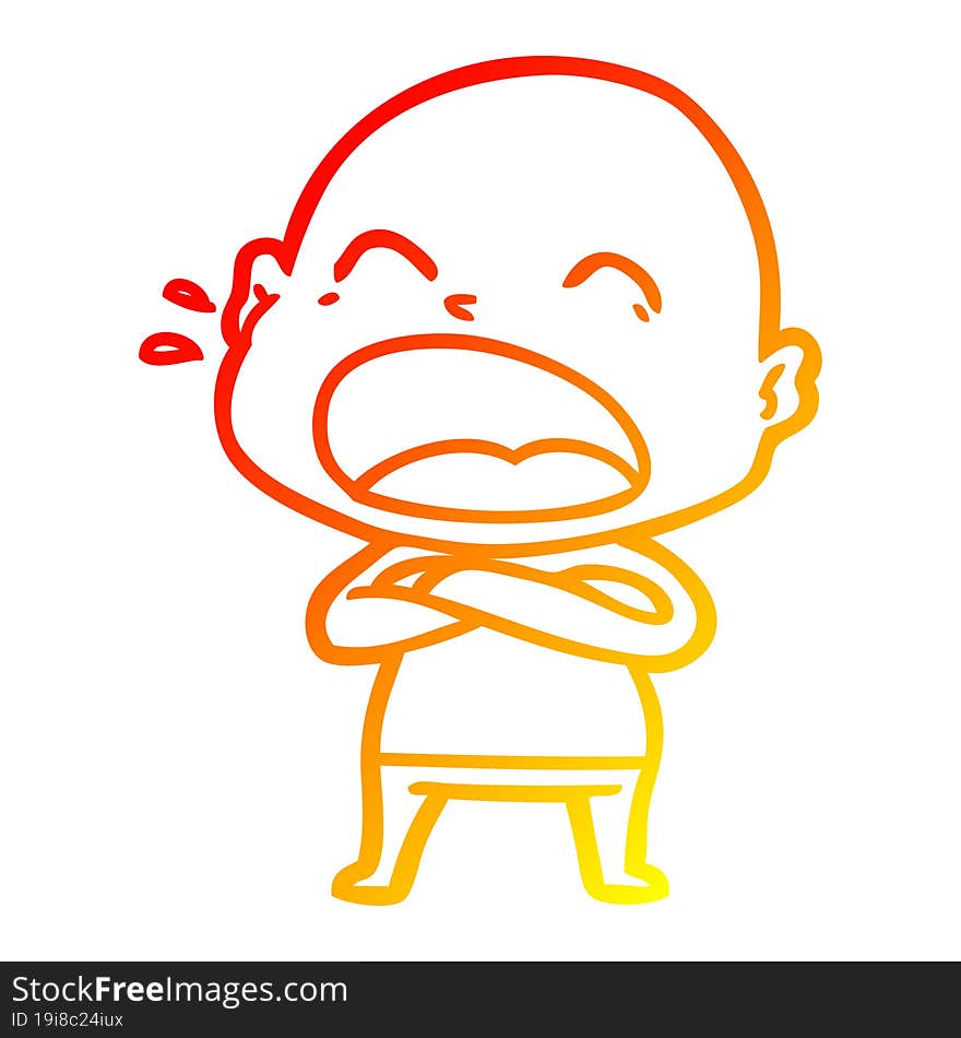 warm gradient line drawing of a cartoon shouting bald man