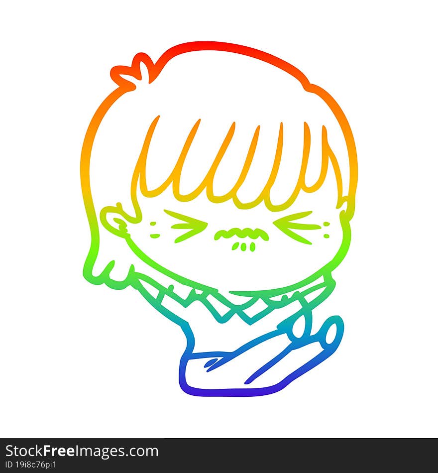 rainbow gradient line drawing annoyed cartoon girl falling over