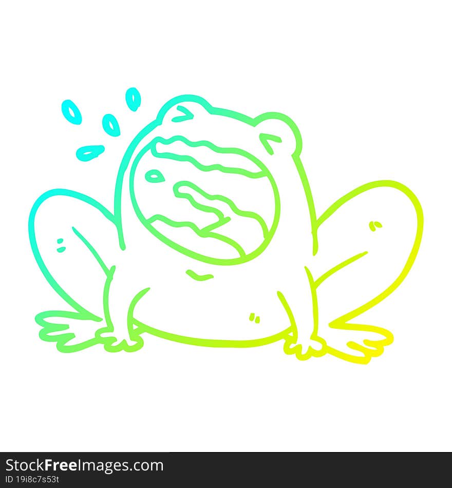 cold gradient line drawing of a cartoon frog shouting