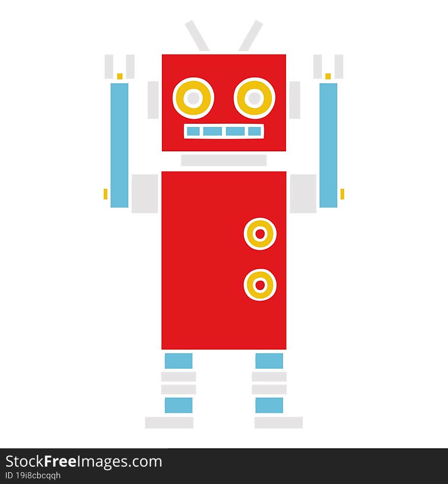 flat color retro cartoon dancing robot