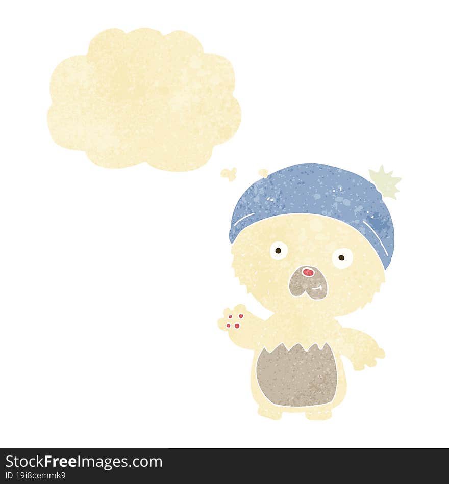 cartoon cute teddy bear in hat with thought bubble