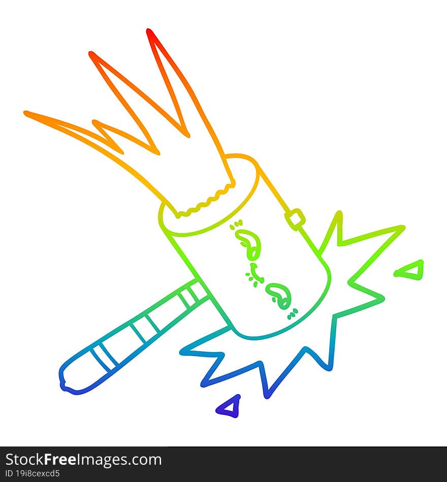 rainbow gradient line drawing cartoon hammer banging