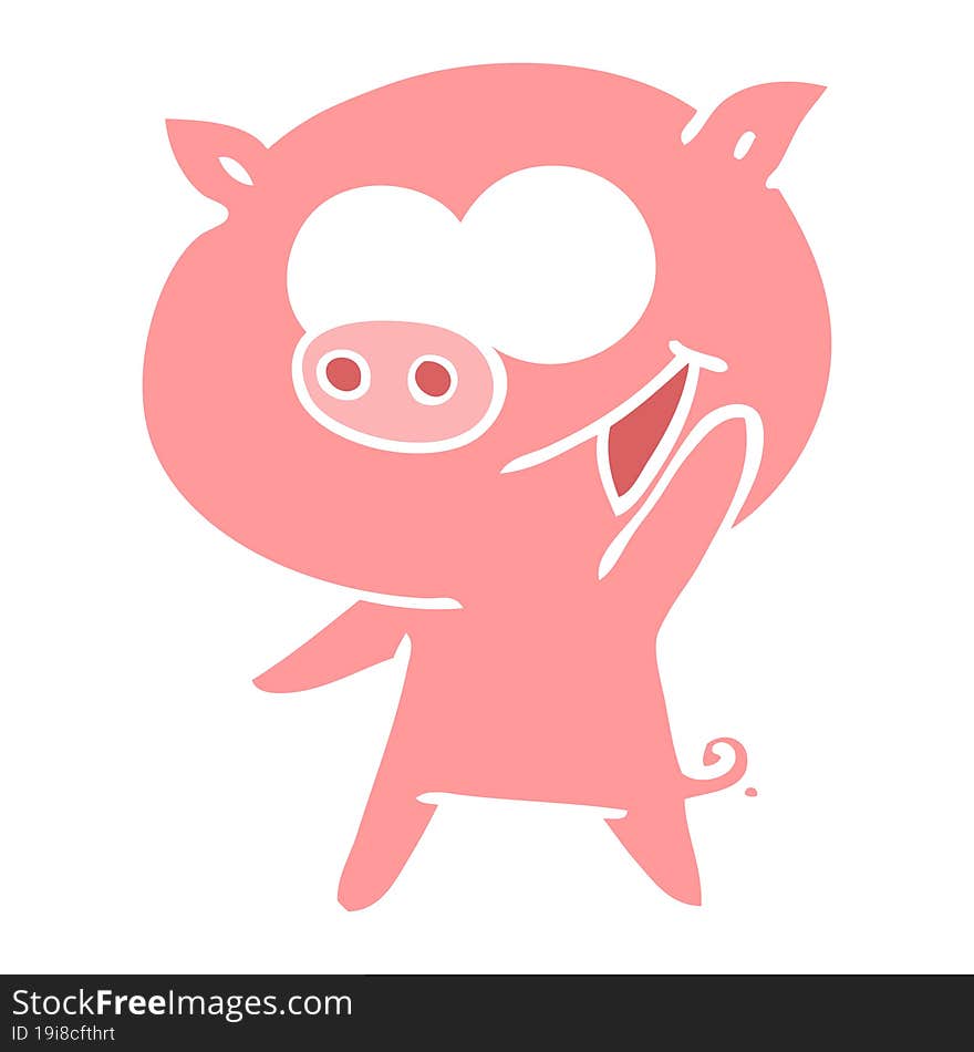 cheerful pig flat color style cartoon