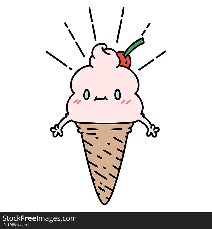 traditional tattoo style ice cream character