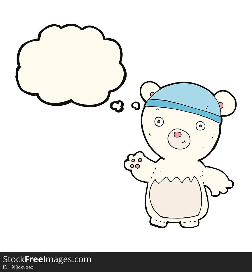 Cartoon Polar Bear Wearing Hat With Thought Bubble