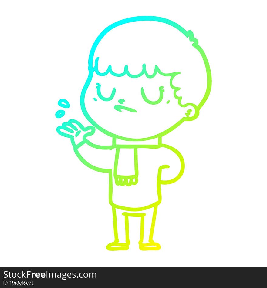 cold gradient line drawing cartoon grumpy boy