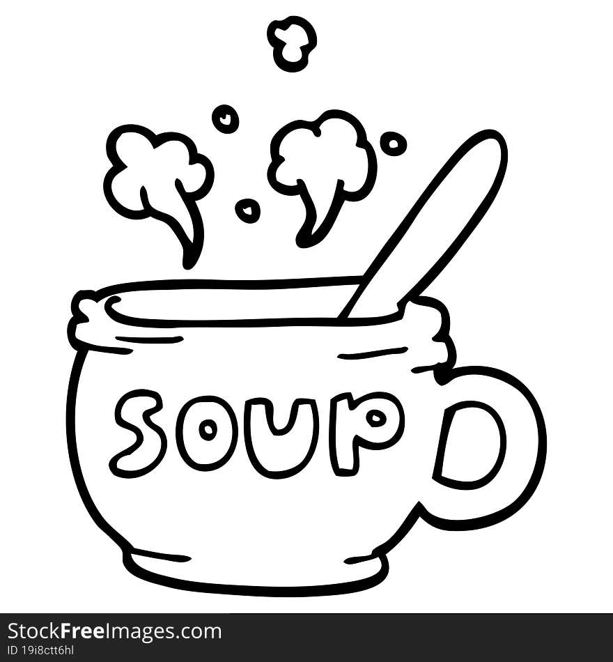 line drawing cartoon of hot soup