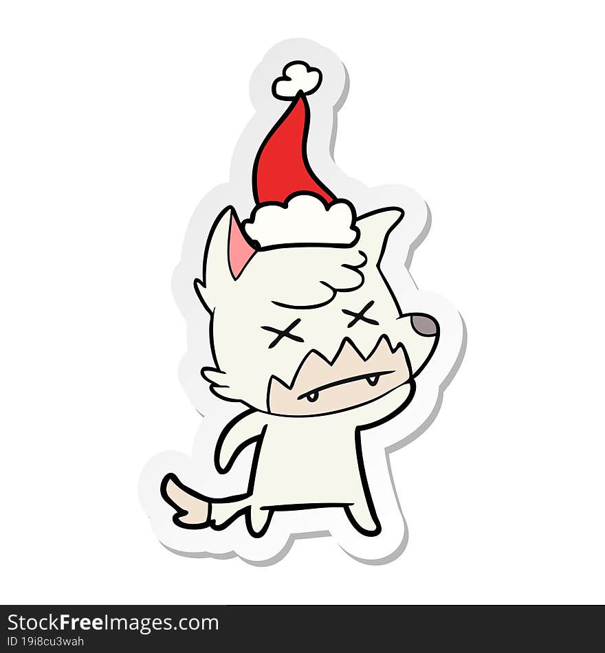 sticker cartoon of a dead fox wearing santa hat