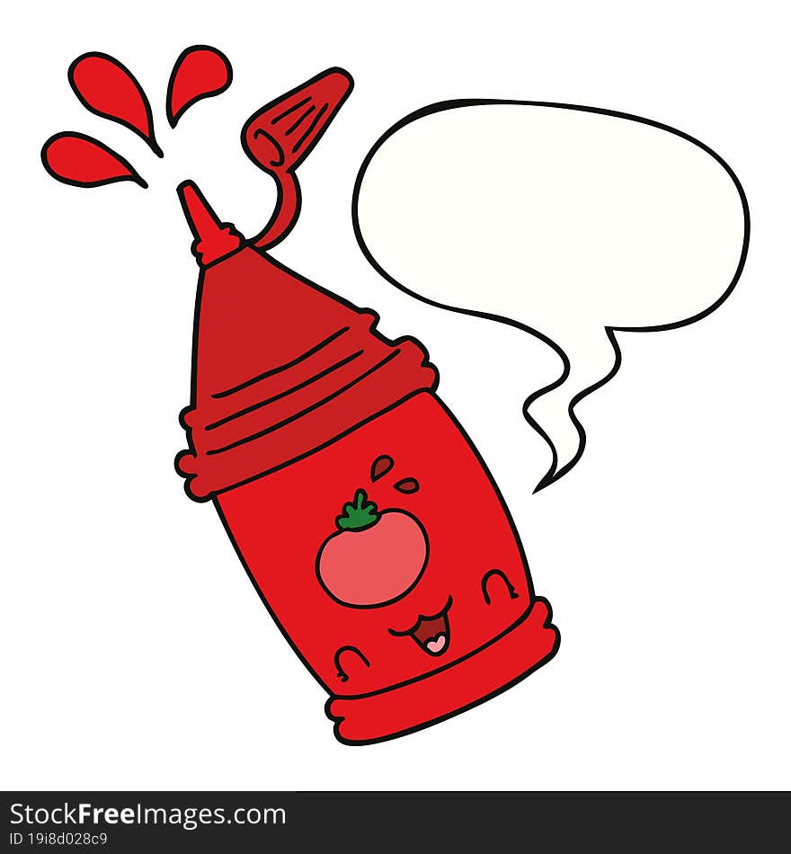 cartoon ketchup bottle and speech bubble