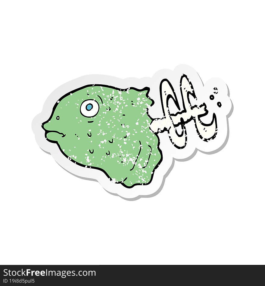 Retro Distressed Sticker Of A Cartoon Fish Head