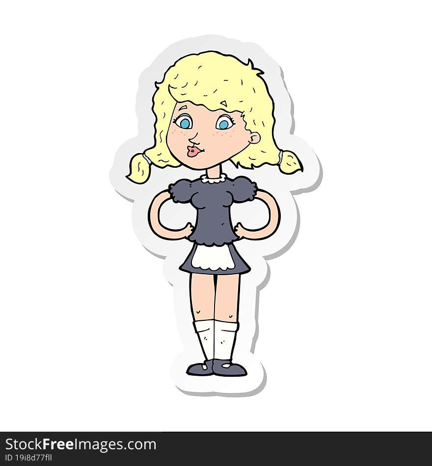 sticker of a cartoon happy waitress woman