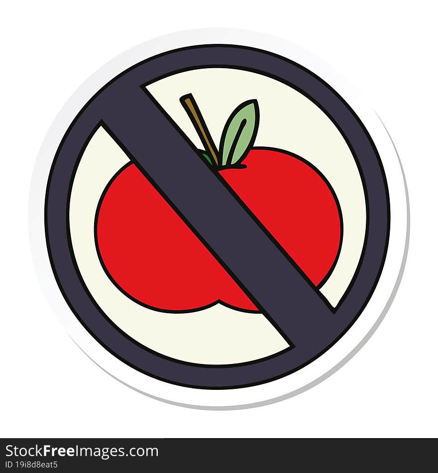 sticker of a cute cartoon no food allowed sign