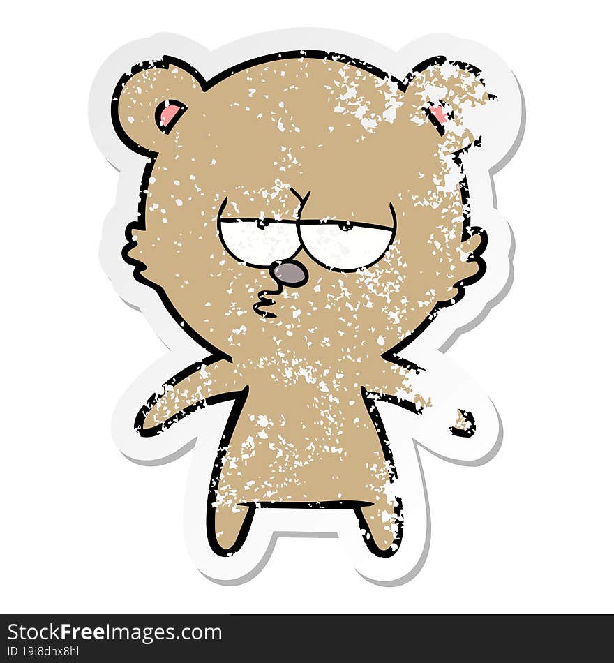 Distressed Sticker Of A Bored Bear Cartoon