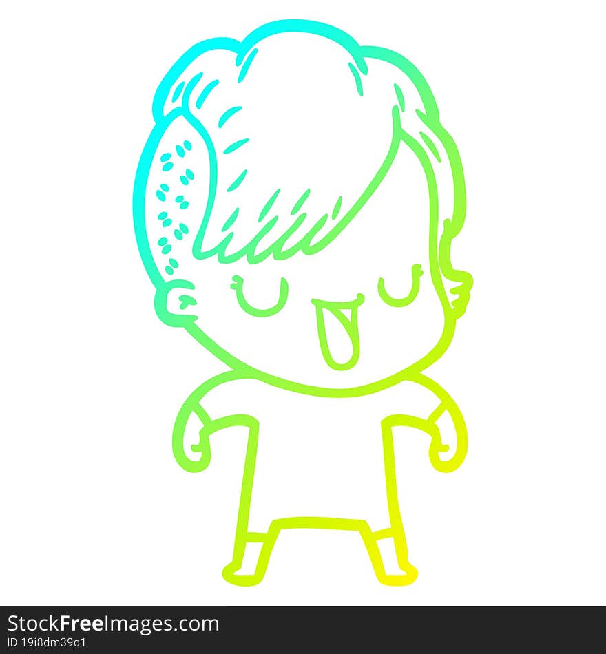 Cold Gradient Line Drawing Cute Cartoon Girl With Hipster Haircut