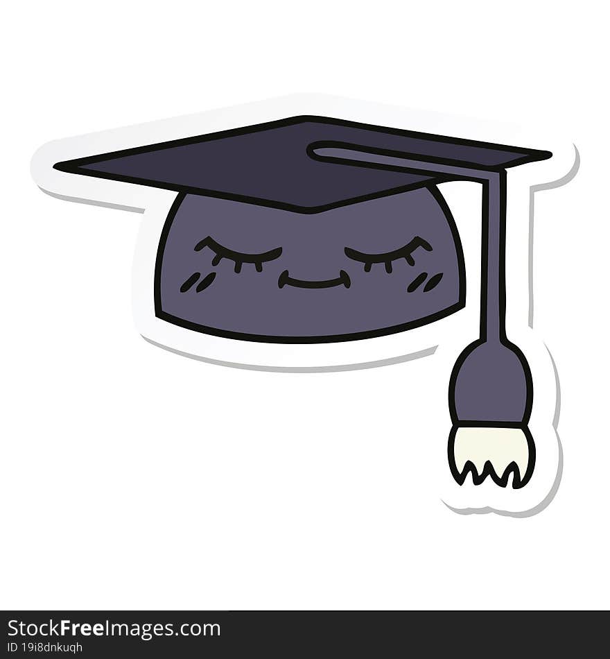 sticker of a cute cartoon graduation hat