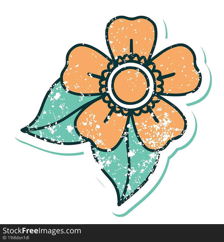 iconic distressed sticker tattoo style image of a flower. iconic distressed sticker tattoo style image of a flower