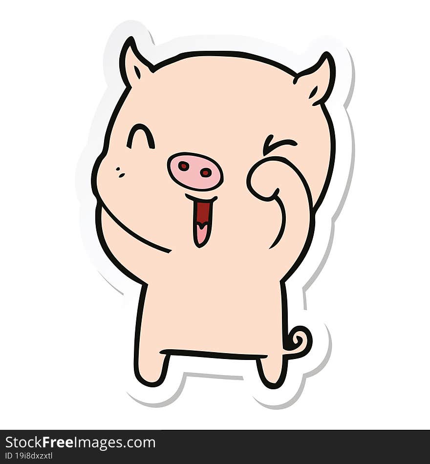 sticker of a happy cartoon pig