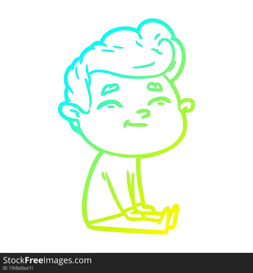 cold gradient line drawing happy cartoon man sitting