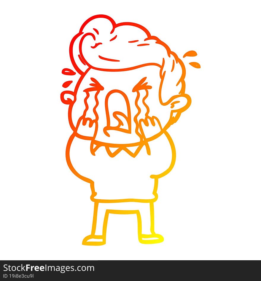 warm gradient line drawing of a cartoon crying man