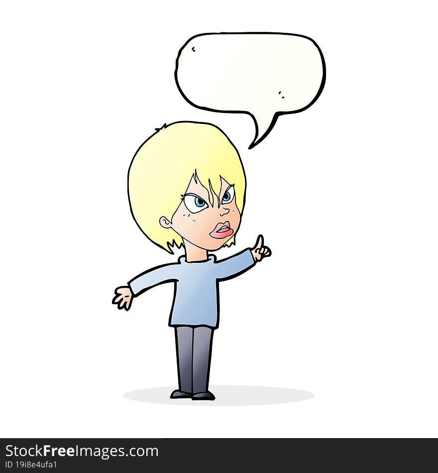 cartoon woman arguing with speech bubble