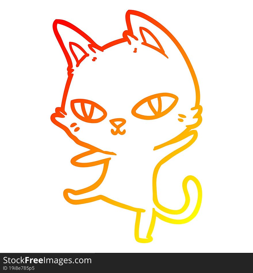 warm gradient line drawing cartoon cat staring