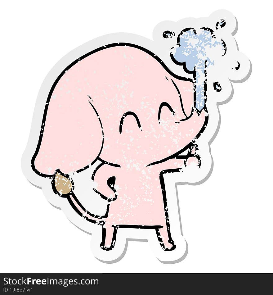 Distressed Sticker Of A Cute Cartoon Elephant Spouting Water