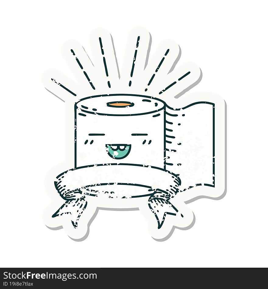 grunge sticker of tattoo style toilet paper character