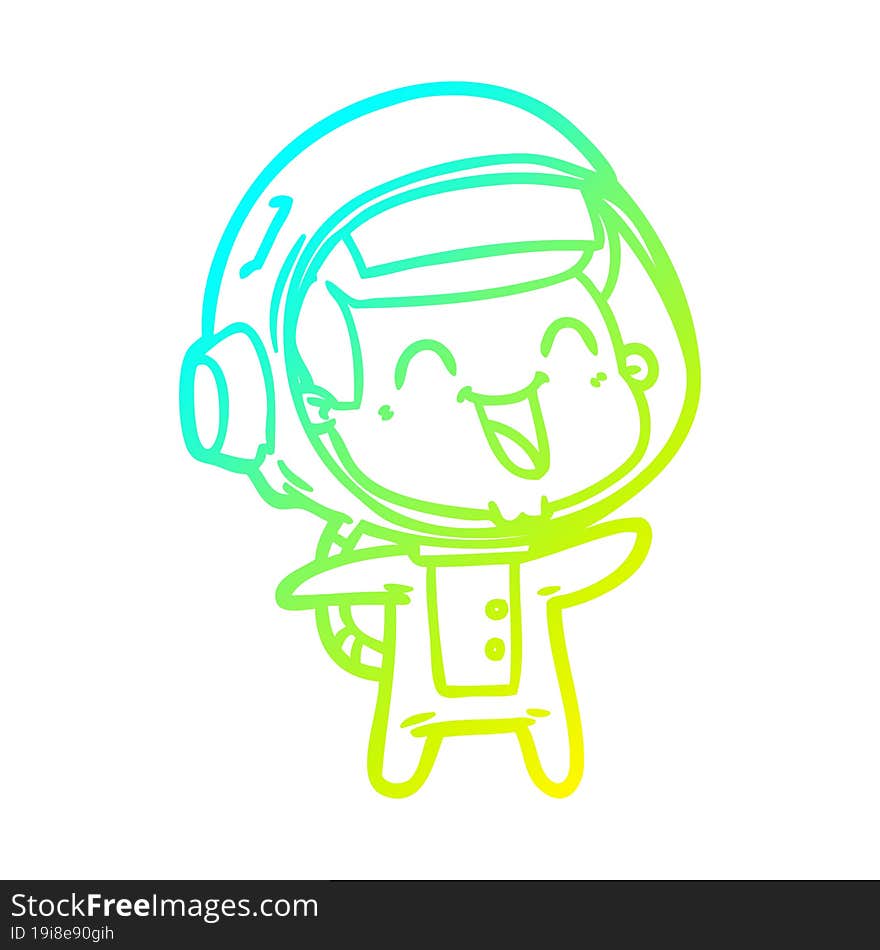 cold gradient line drawing of a happy cartoon astronaut