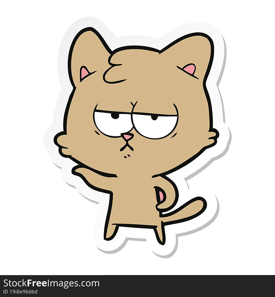 sticker of a bored cartoon cat