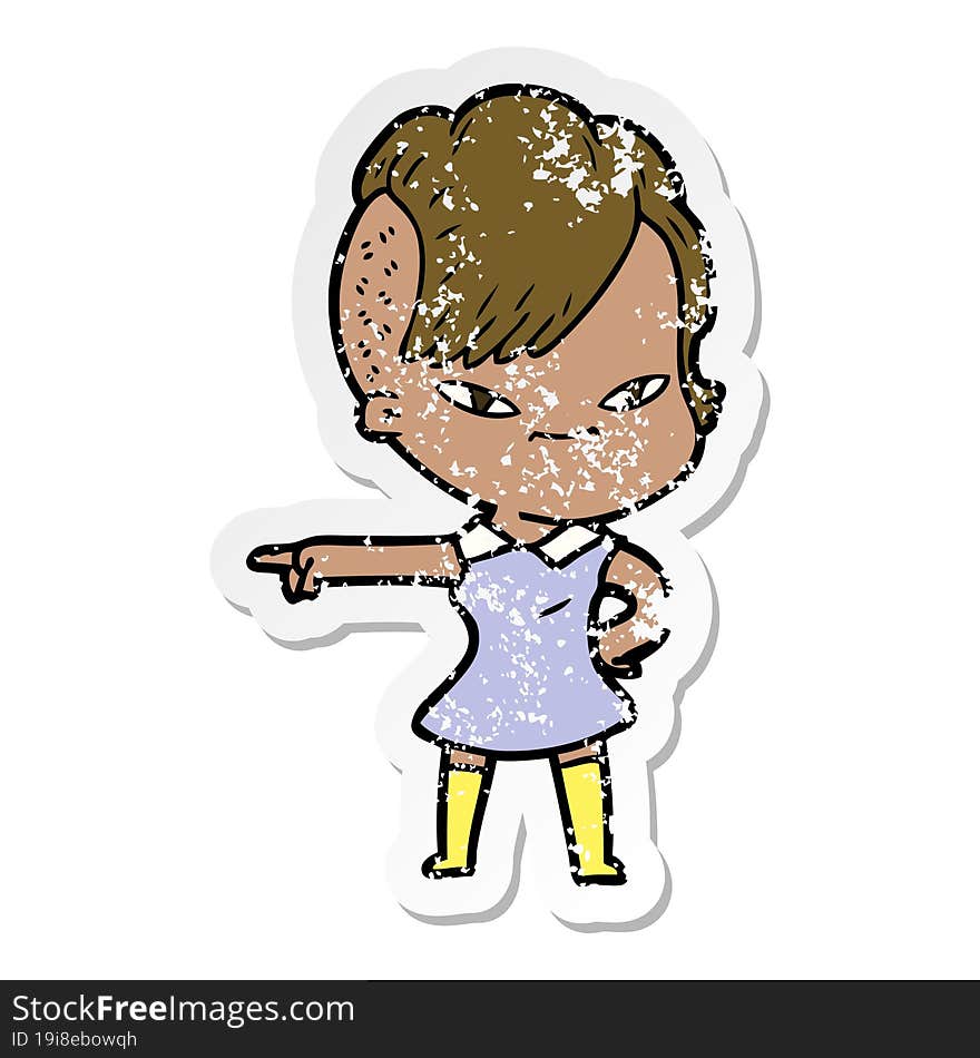 distressed sticker of a cute cartoon girl with hipster haircut