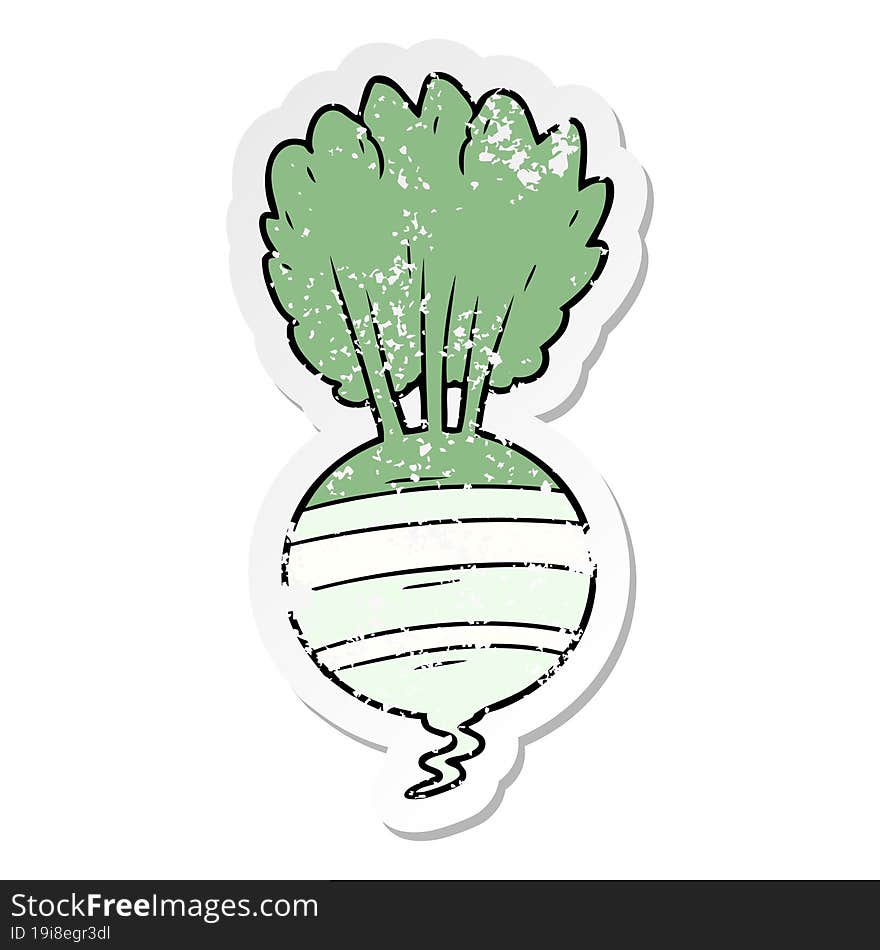 distressed sticker of a cartoon root vegetable