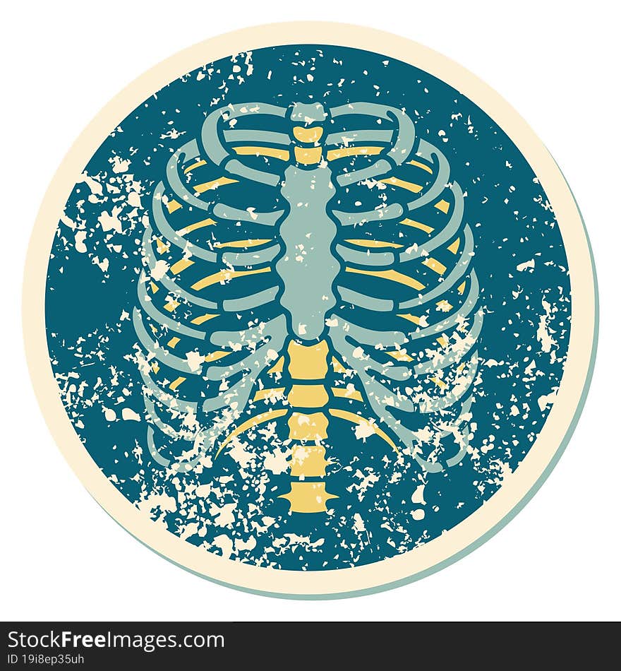 Distressed Sticker Tattoo Style Icon Of A Rib Cage