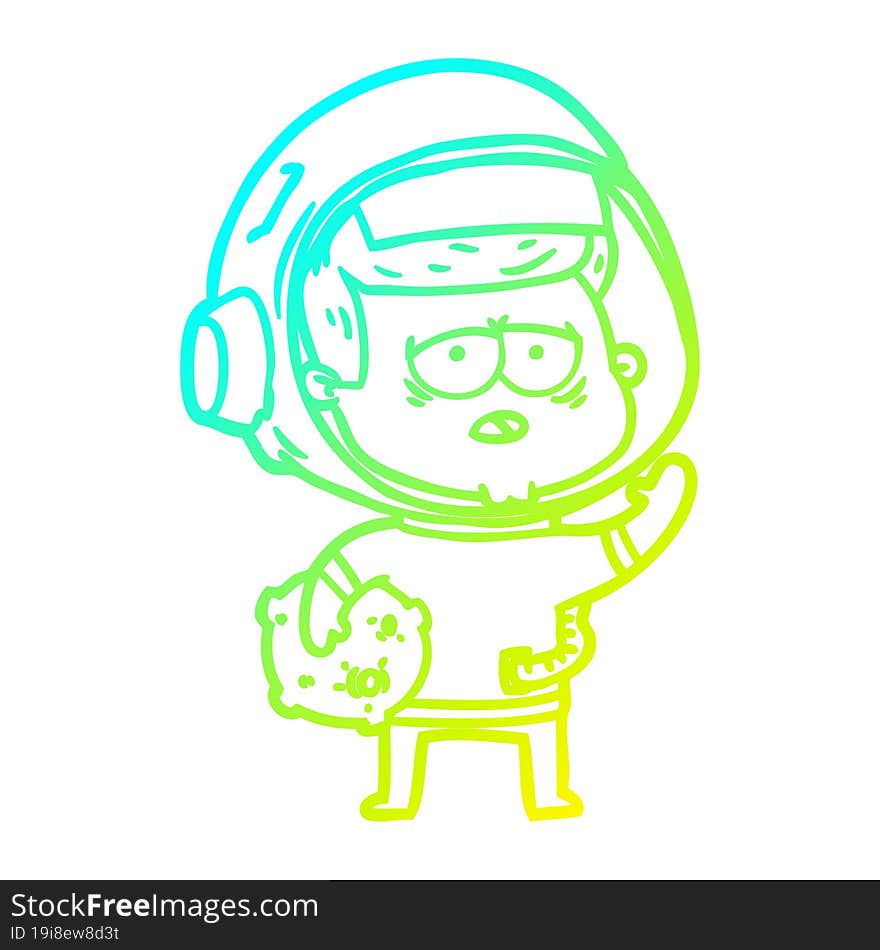 cold gradient line drawing cartoon tired astronaut