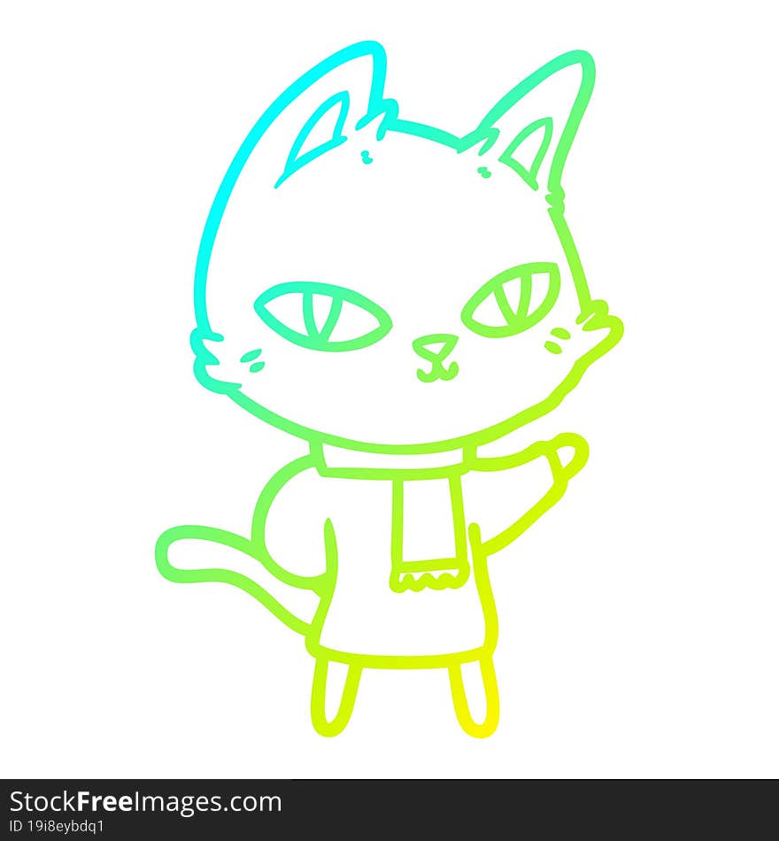 cold gradient line drawing cartoon cat staring