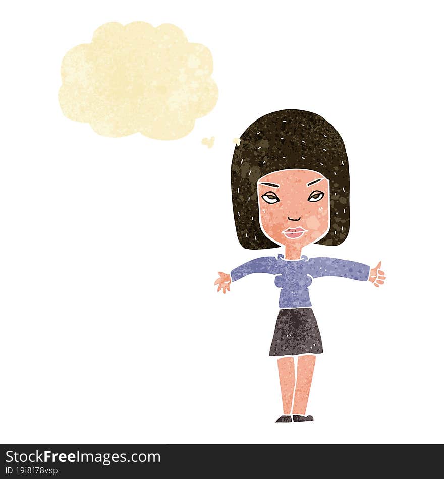 Cartoon Woman Giving Thumbs Up Symbol With Thought Bubble