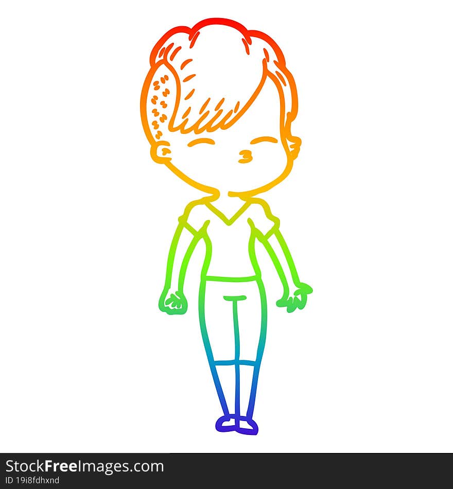 rainbow gradient line drawing cartoon squinting girl