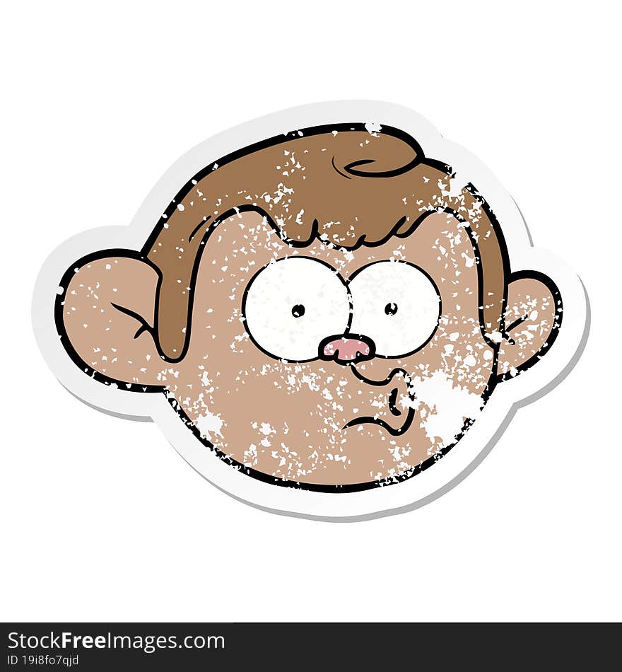 Distressed Sticker Of A Cartoon Monkey Face