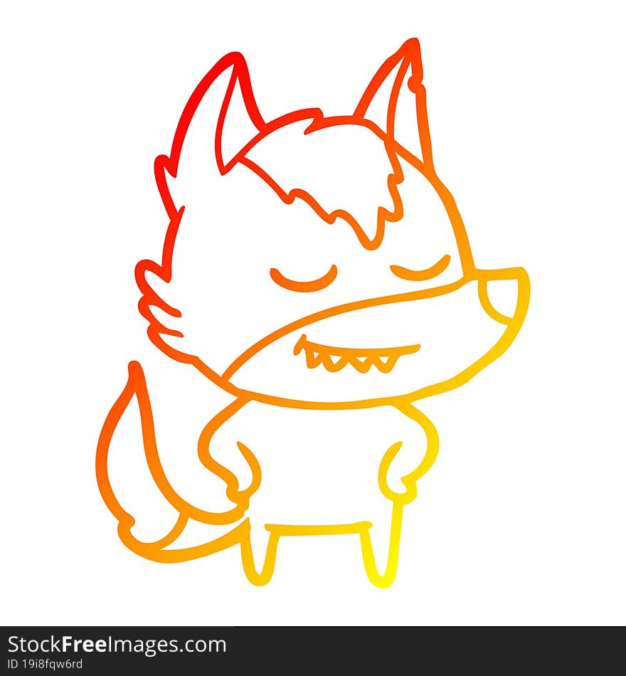 warm gradient line drawing friendly cartoon wolf