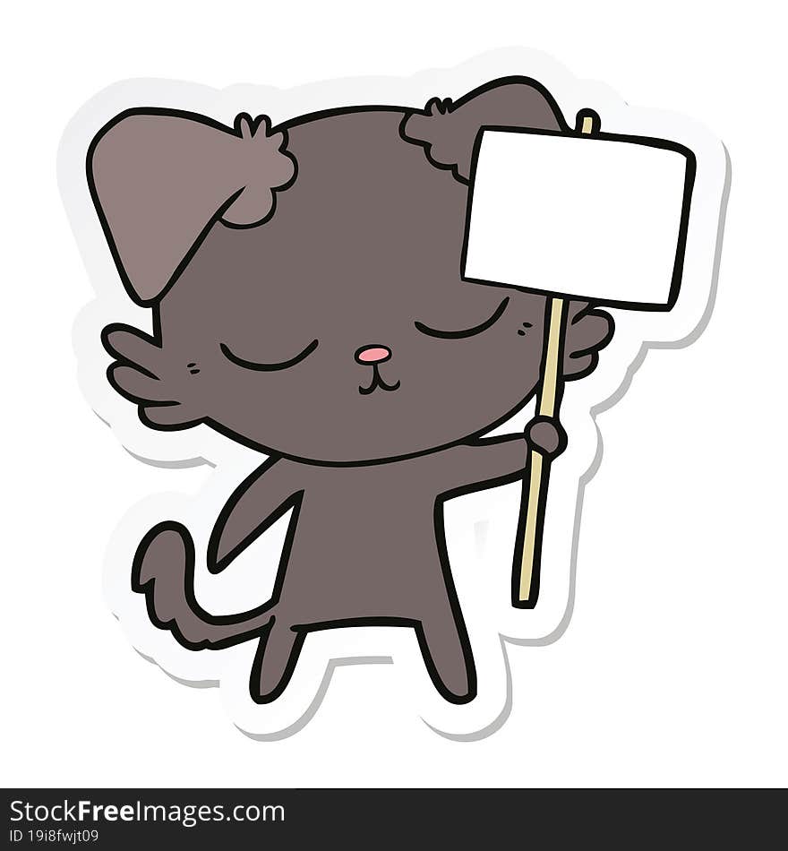 sticker of a cute cartoon dog with placard