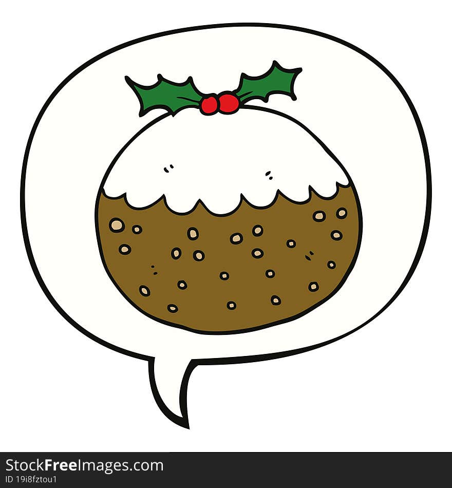 cartoon christmas pudding with speech bubble. cartoon christmas pudding with speech bubble