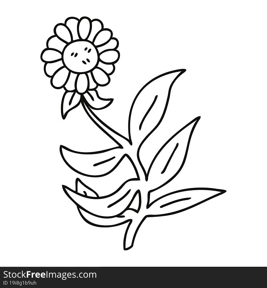 Quirky Line Drawing Cartoon Daisy Flower